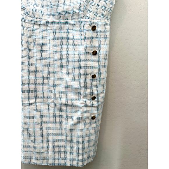 ANN TAYLOR | White Blue Plaid Button Sheath Dress NWT | Size 8 - Picture 4 of 8